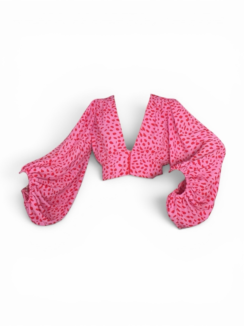 Signature8 - Pink Printed Deep-V - Puff-Sleeve - Crop Top Size Medium
